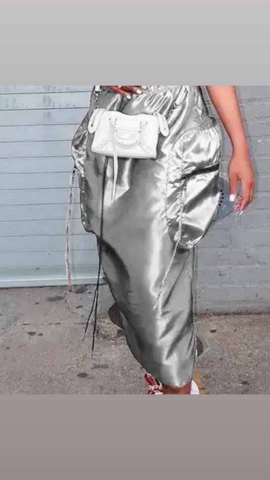 Silver Cargo Skirt